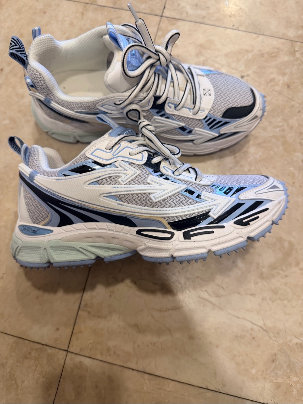 Off-White Women’s White & Light Blue Layered Mesh Sneakers